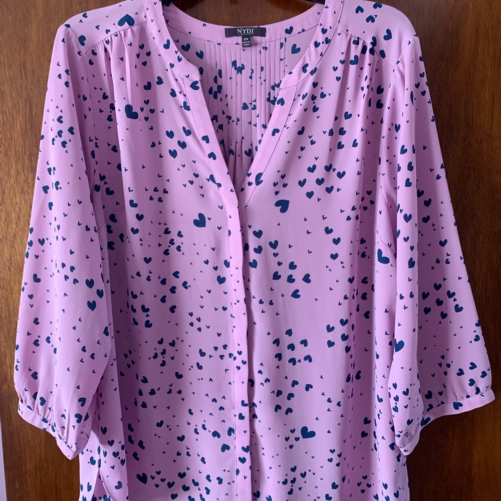 NYDJ purple Top with Blue Heart Pattern
